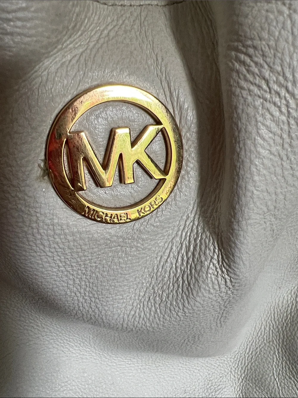 Michael Kors Ivory Pebbled Leather Shoulder Hobo with Gold MK Logo